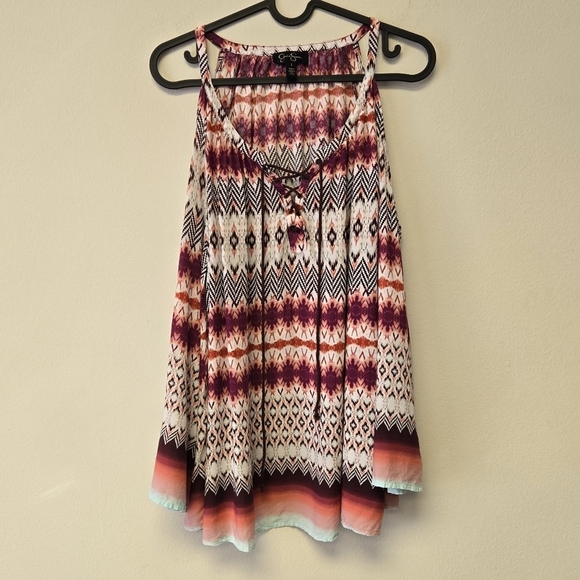 Jessica Simpson Shayna Aztec Sunburst Print Cold Shoulder Peasant Top L - Picture 4 of 11